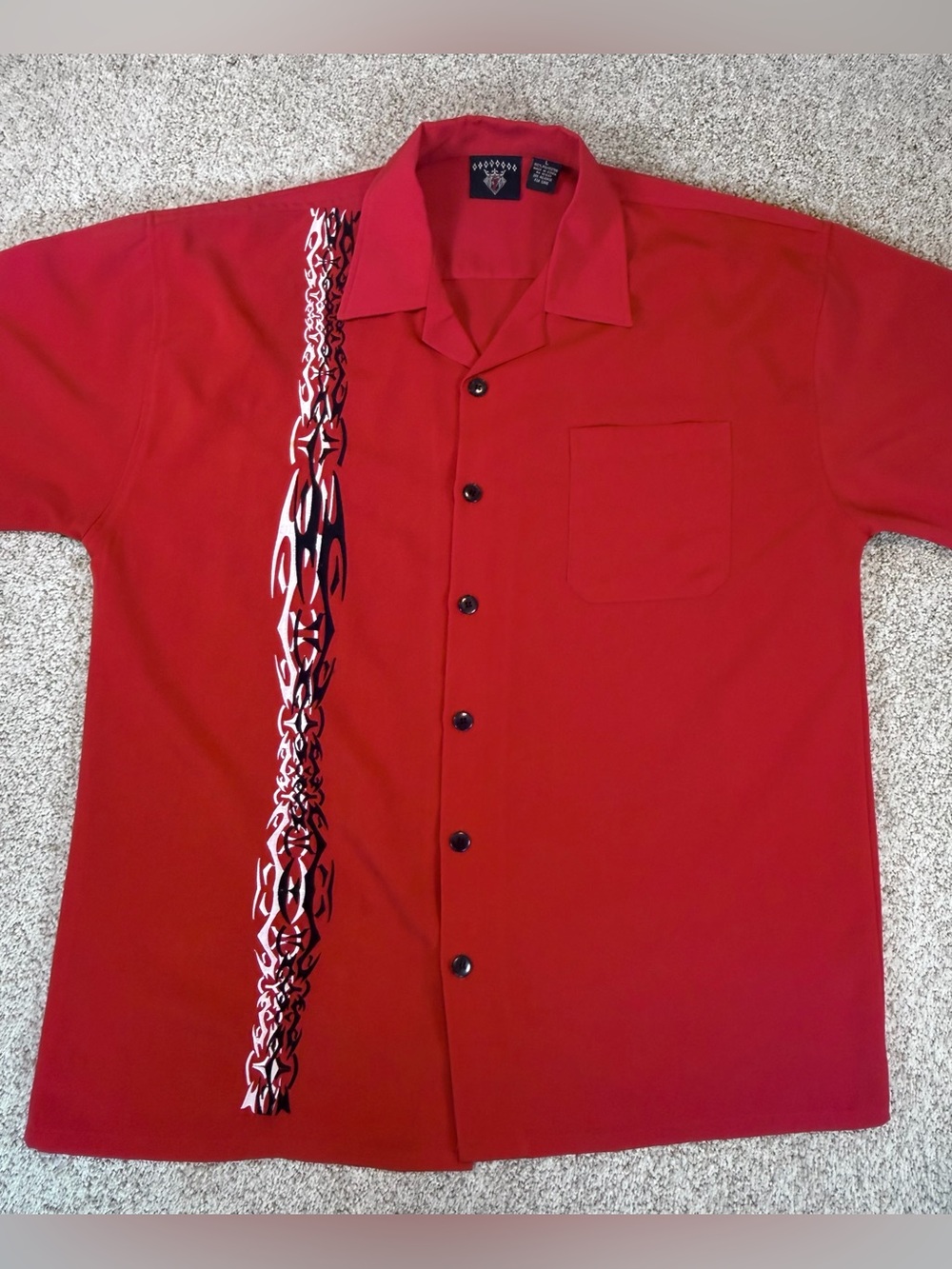 Vintage 7 DIAMONDS Men's Bowling Shirt Short Sleeve Collared Button Front Red L